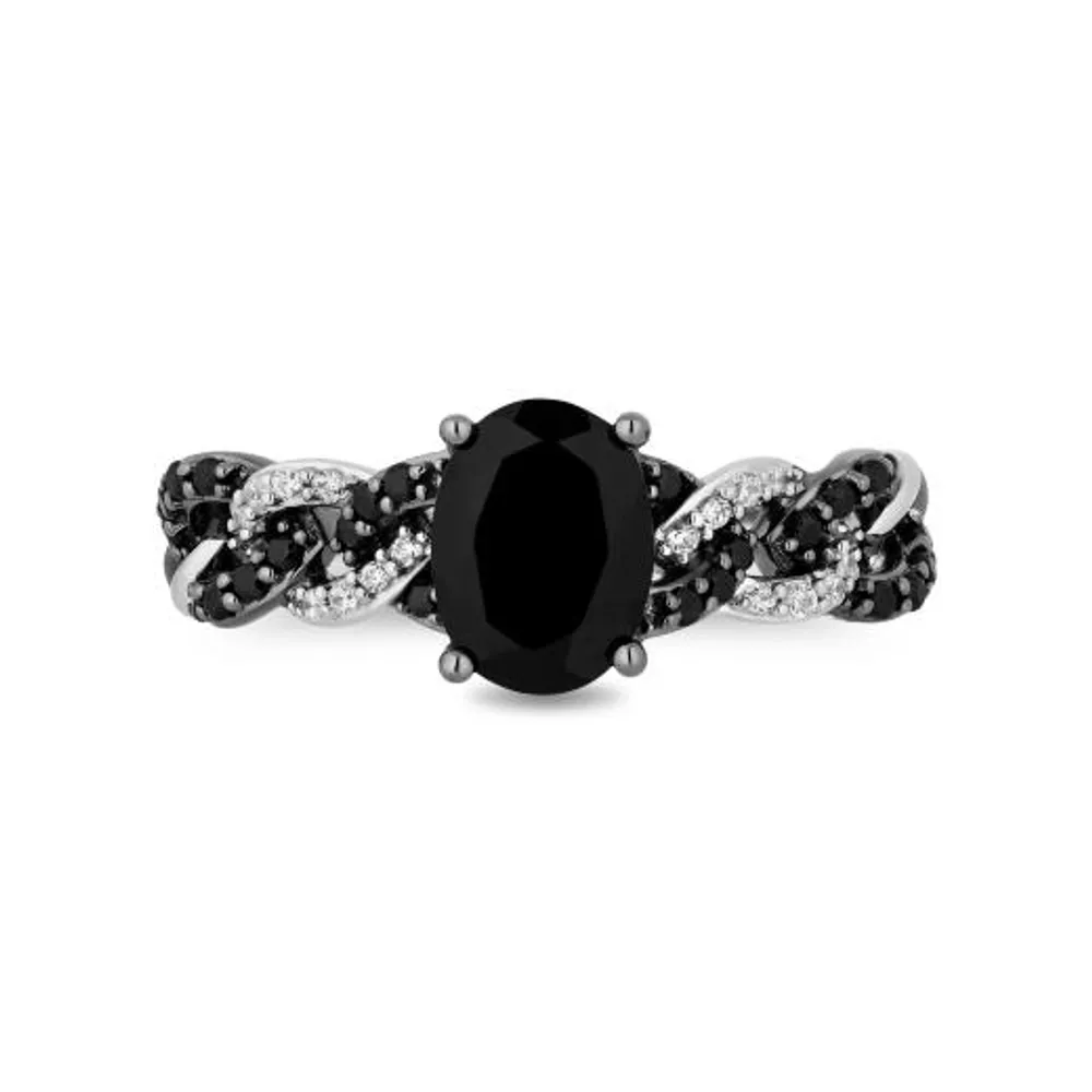 Enchanted Disney Sterling Silver Black & White 0.23CTW Diamond and Onyx Ring