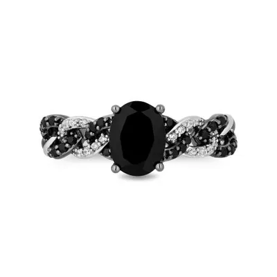 Enchanted Disney Sterling Silver Black & White 0.23CTW Diamond and Onyx Ring