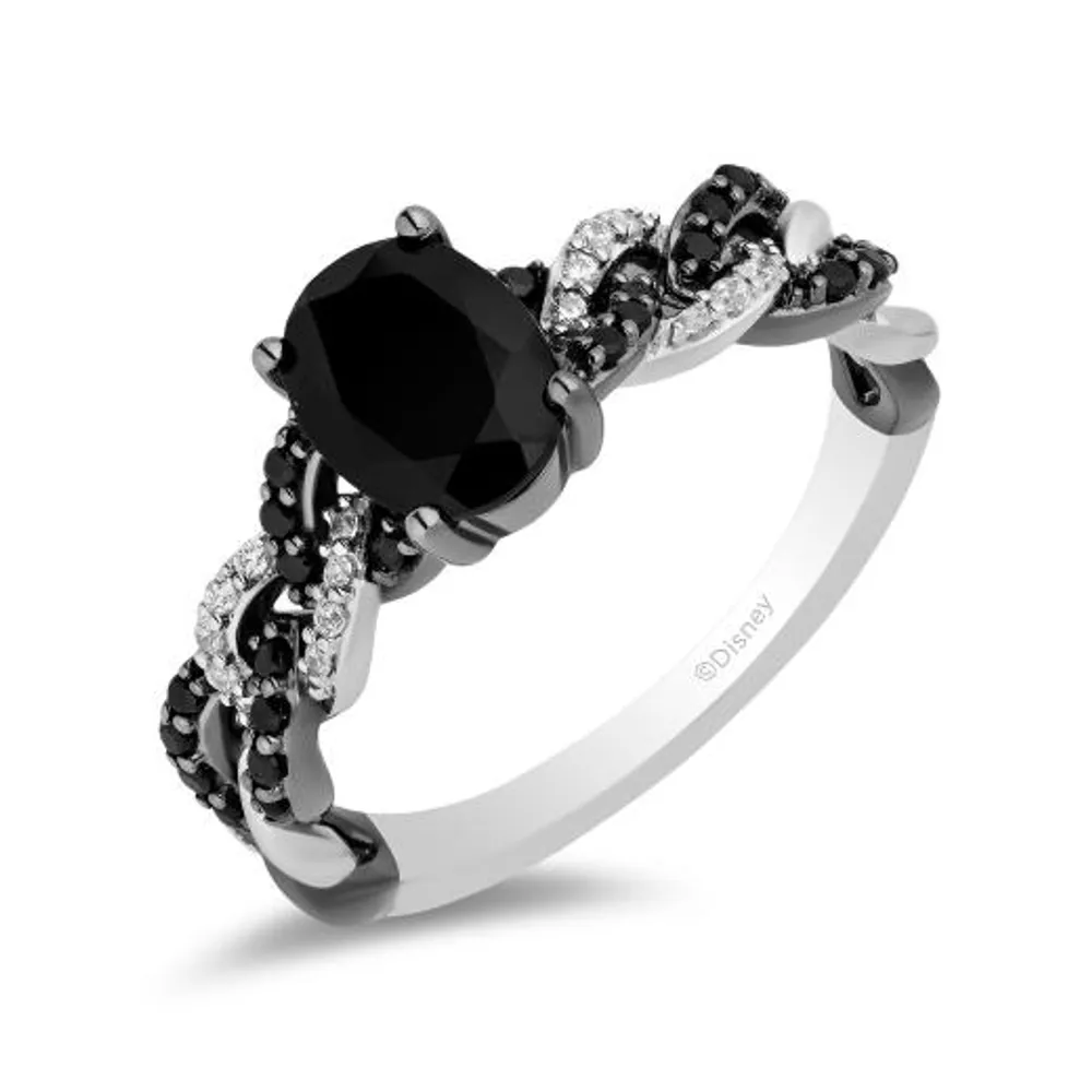 Enchanted Disney Sterling Silver Black & White 0.23CTW Diamond and Onyx Ring