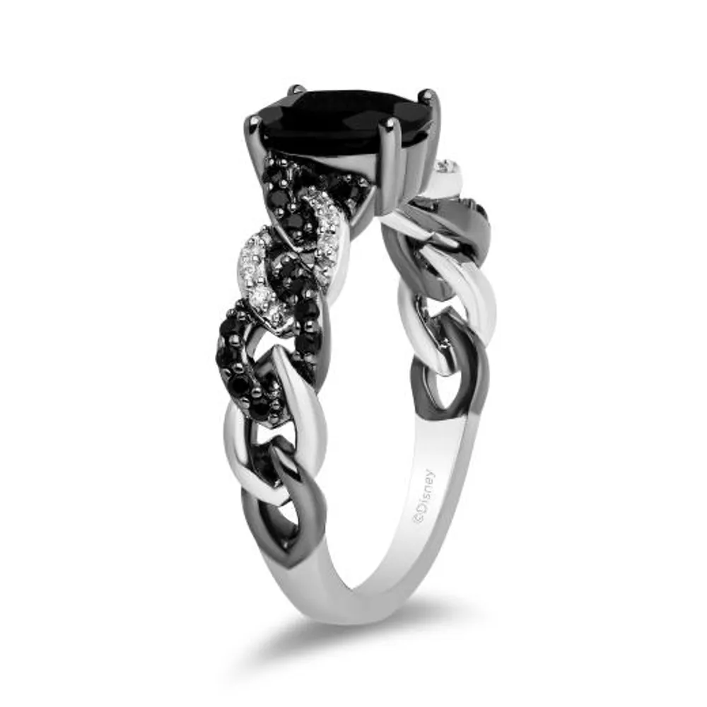 Enchanted Disney Sterling Silver Black & White 0.23CTW Diamond and Onyx Ring