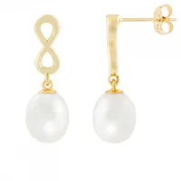 10K Yellow Gold 7-8mm Pearl Infinity Earrings