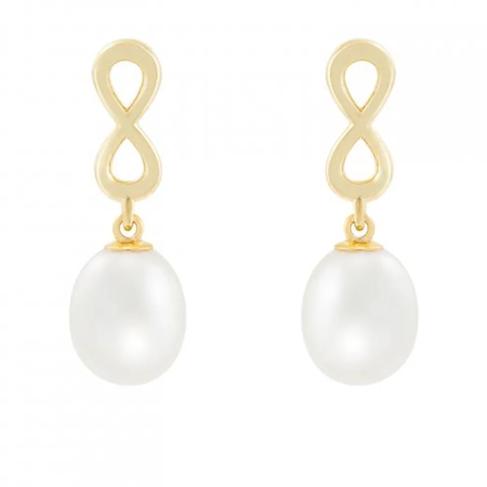 10K Yellow Gold 7-8mm Pearl Infinity Earrings