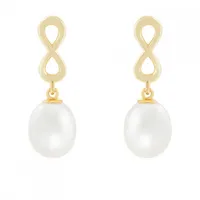 10K Yellow Gold 7-8mm Pearl Infinity Earrings