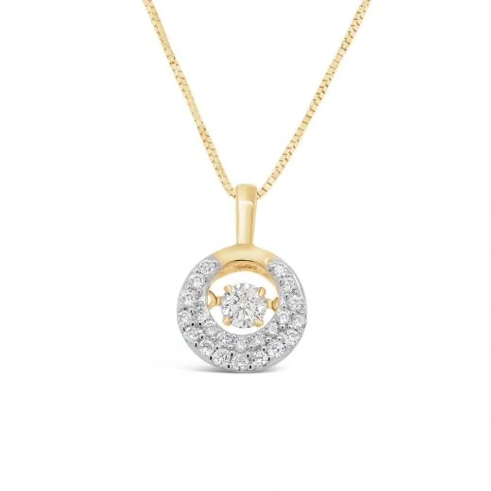 10K Yellow Gold 0.31CTW Dancing Diamond Circle Pendant