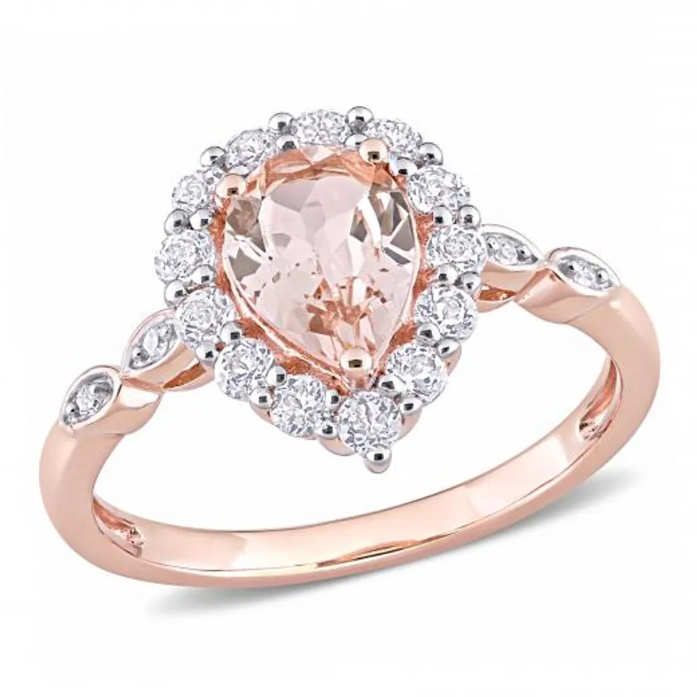 Julianna B 10K Rose Gold Morganite, White Topaz & Diamond Ring