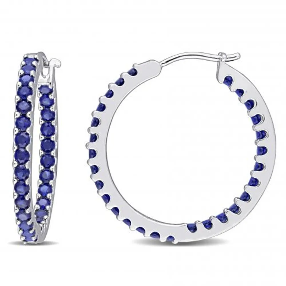 Julianna B 10K White Gold Created Blue Sapphire Hoop Earrings