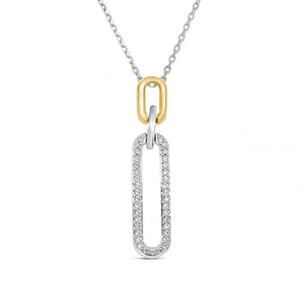 Sterling Silver & 10K Yellow Gold 0.11CTW Diamond Paperclip Pendant