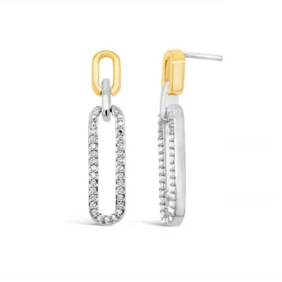 Sterling Silver & 10K Yellow Gold 0.18CTW Diamond Paperclip Earrings