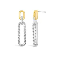 Sterling Silver & 10K Yellow Gold 0.18CTW Diamond Paperclip Earrings