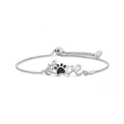 Sterling Silver 0.04CTW Black Diamond Paw Love Bolo Bracelet