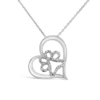 Sterling Silver Charming Friends 0.04CTW Diamond Heart Paw Pendant