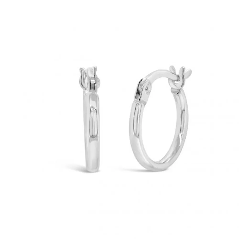 14K White Gold 1.5mm x 10mm Round Tube Polished Hoops