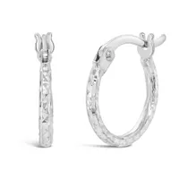 14K White Gold 1.5mm x 10mm Diamond Cut Polished Hoops