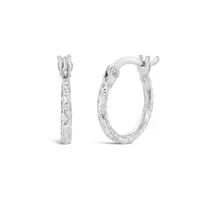 14K White Gold 1.5mm x 10mm Diamond Cut Polished Hoops