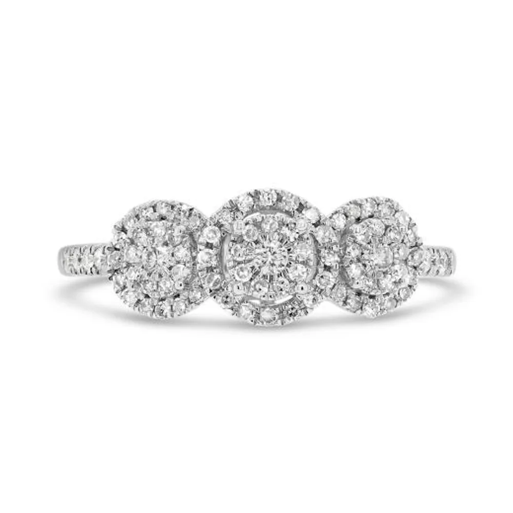 10K White Gold 0.32CTW Diamond Three Cluster Ring