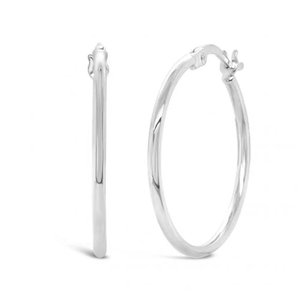 14K White Gold 1.5mm x 20mm Round Tube Polished Hoops