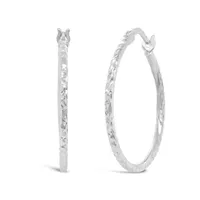 14K White Gold 1.5mm x 20mm Diamond Cut Polished Hoops