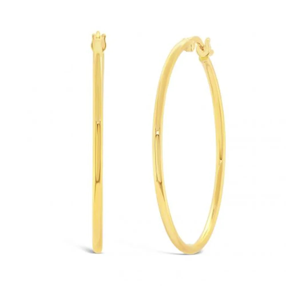 14K Yellow Gold 1.5mm x 30mm Round Tube Polished Hoops