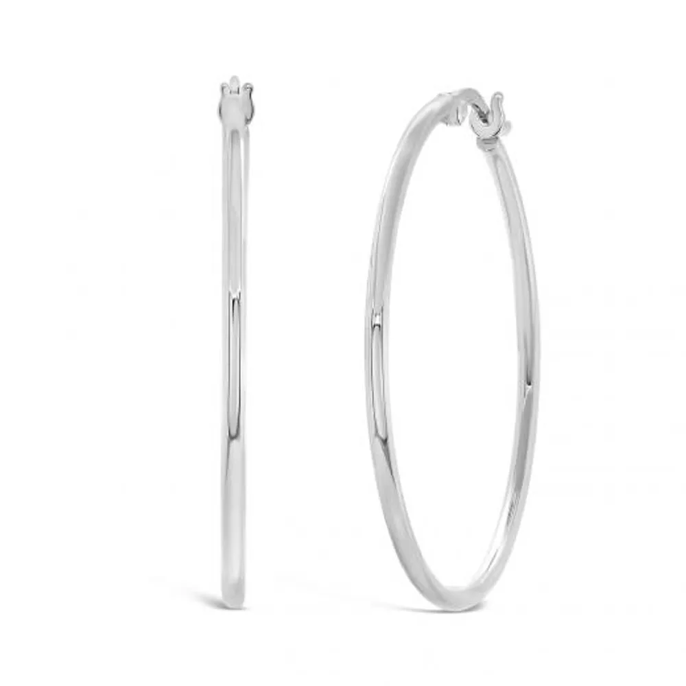 14K White Gold 1.5mm x 30mm Round Tube Polished Hoops