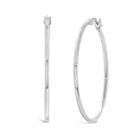 14K White Gold 1.5mm x 30mm Round Tube Polished Hoops