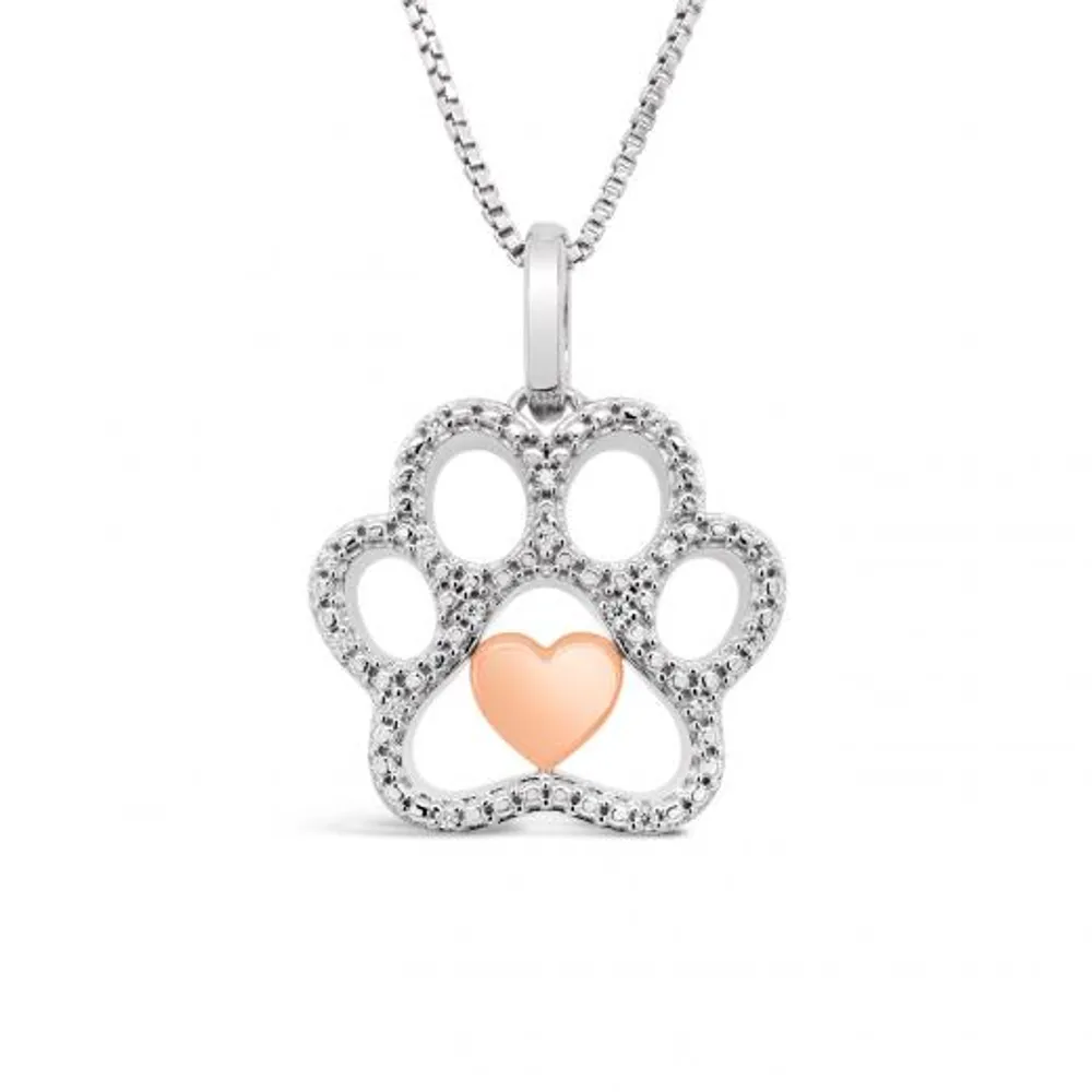 Sterling Silver & 10K Rose Gold 0.03CTW Paw with Heart Pendant