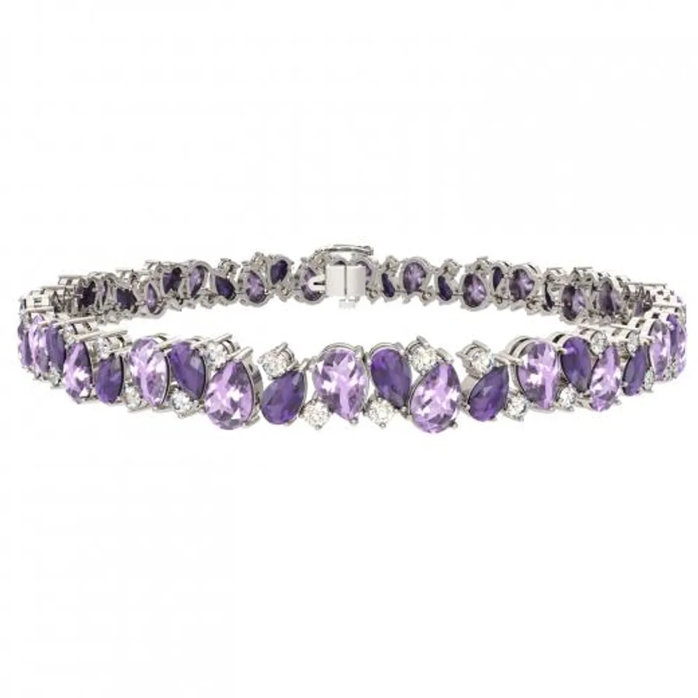 Sterling Silver Amethyst, Pink Amethyst & Created White Sapphire Bracelet