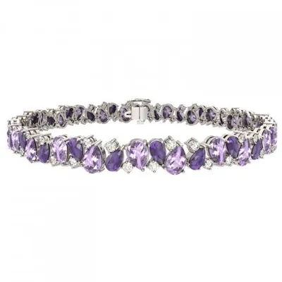 Sterling Silver Amethyst, Pink Amethyst & Created White Sapphire Bracelet