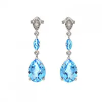 Sterling Silver Blue Topaz & Diamond Earrings