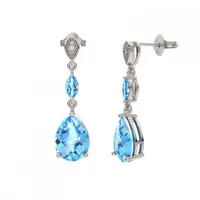 Sterling Silver Blue Topaz & Diamond Earrings