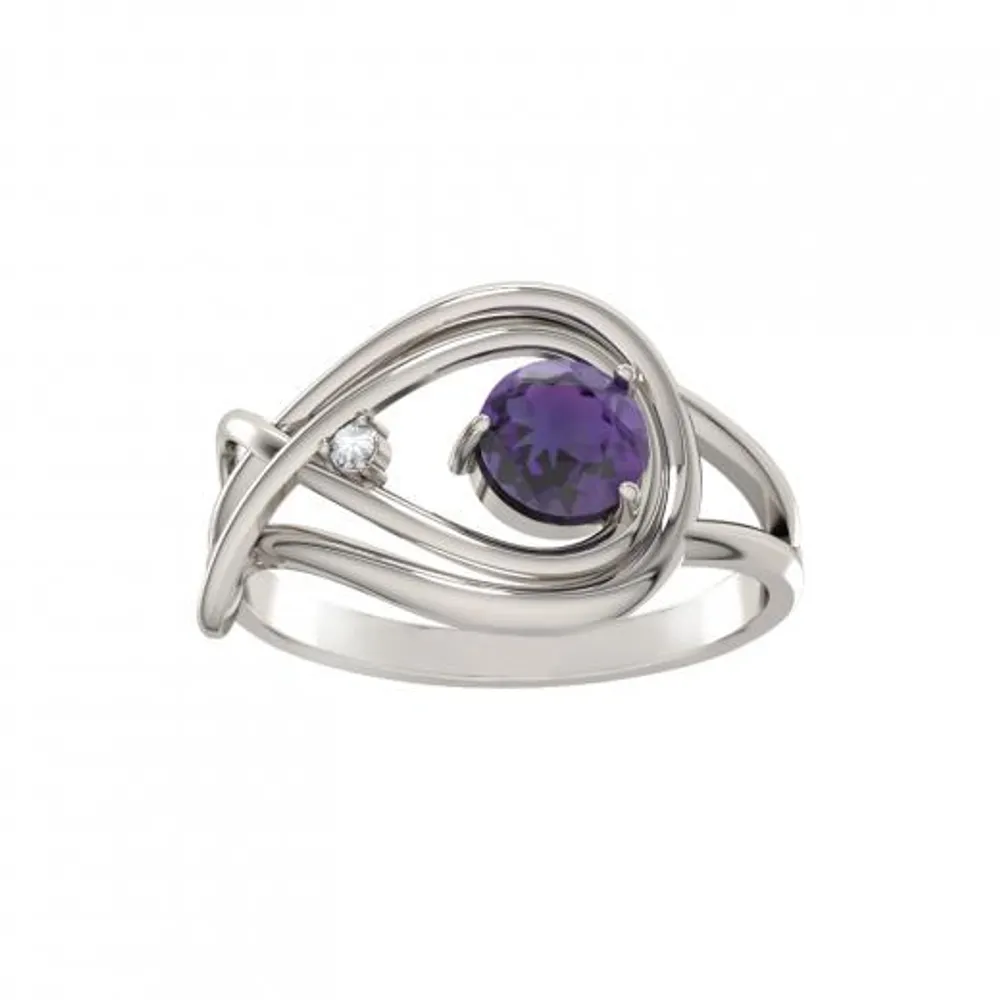 Sterling Silver Amethyst & Diamond Ring