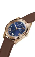 Guess Men's Rose Gold-Tone and Brown Leather Watch