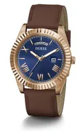 Guess Men's Rose Gold-Tone and Brown Leather Watch