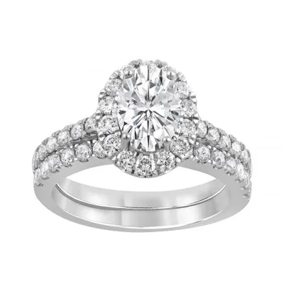 14K White Gold Lab Grown Oval Diamond Halo Bridal Set 2.00CTW SI2/HI