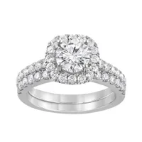 14K White Gold Lab Grown Cushion Halo Diamond Bridal Set 2.00CTW SI2/HI