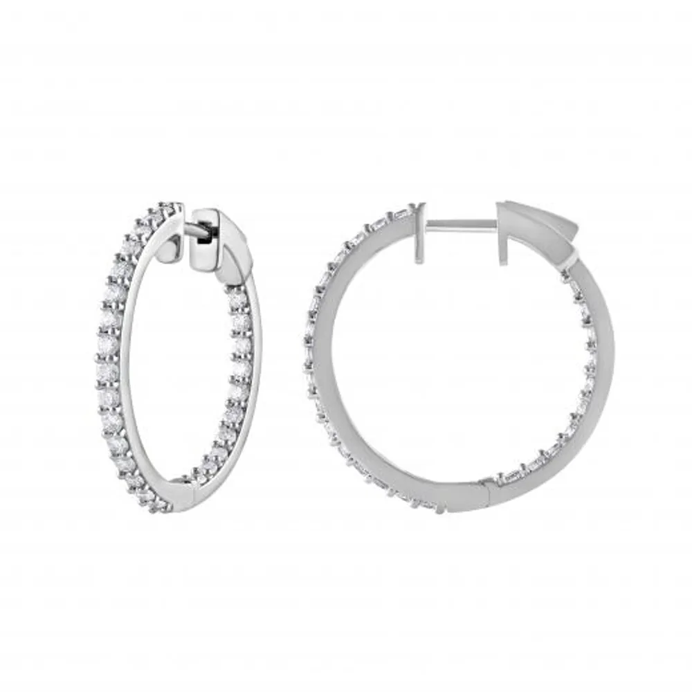 14K White Gold Lab Grown 1.00CTW Diamond Hoops