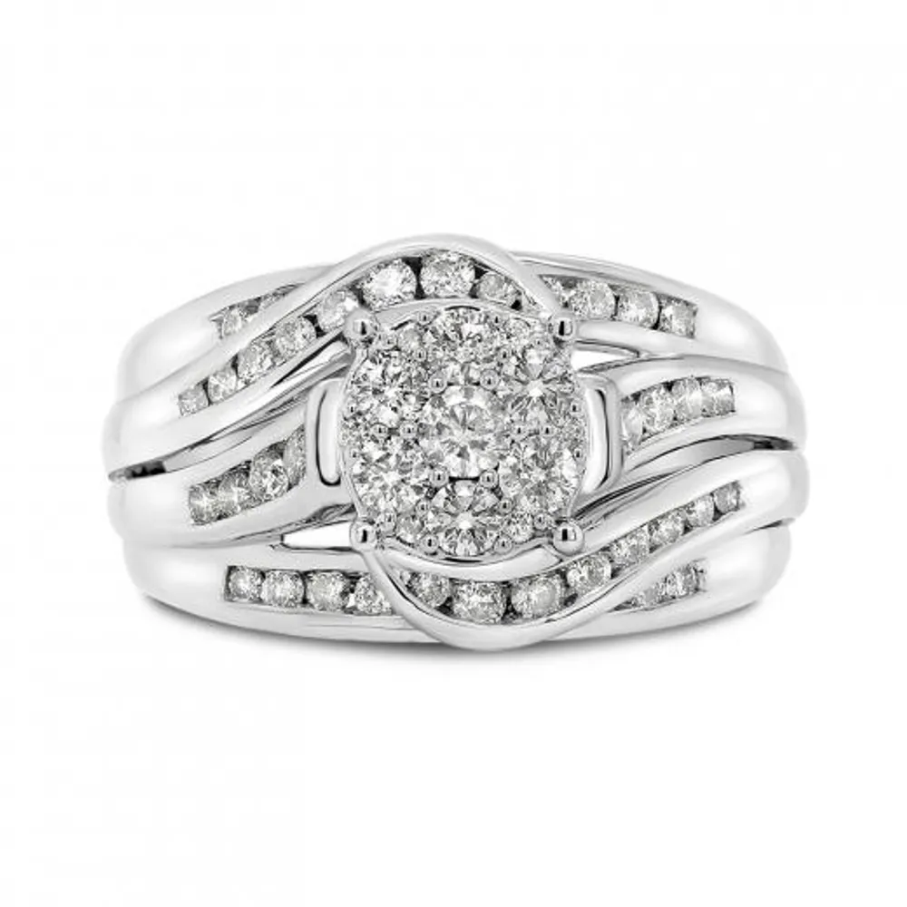 10K White Gold 1.00CTW Diamond Fashion Swirl Ring