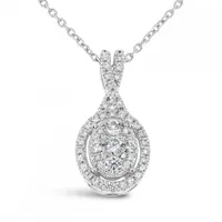 10K White Gold 0.50CTW Diamond Oval Shape Bouquet Pendant