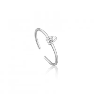 Ania Haie Silver Padlock Sparkle Adjustable Ring