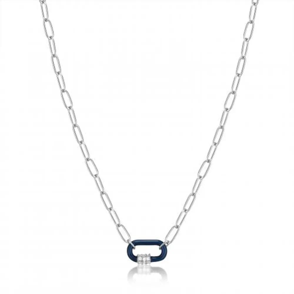 Ania Haie Navy Blue Enamel Carabiner Silver Necklace