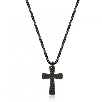 SteelX Stainless Steel 24" Antique Black Textured Cross Necklace