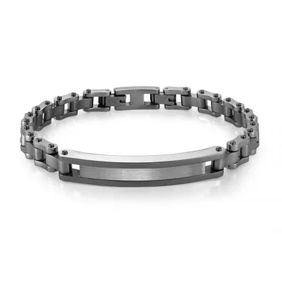 Stainless Steel 8+0.5" Gunmetal Rolex-Design ID Plate Bracelet