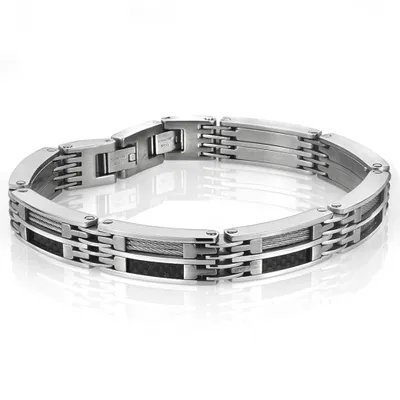 Stainless Steel 8+0.5" Black Carbon Fibre Bracelet