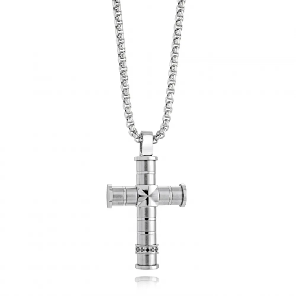 Stainless Steel 22" Cubic Zirconia Accents Cross