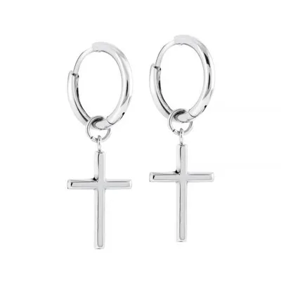 Stainless Steel Dangle Cross Hoops