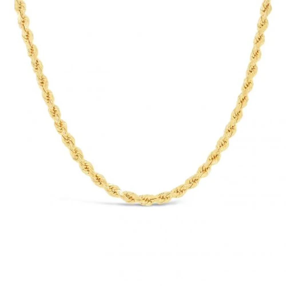 14K Yellow Gold 18" Diamond Cut Semi-Solid Rope Chain