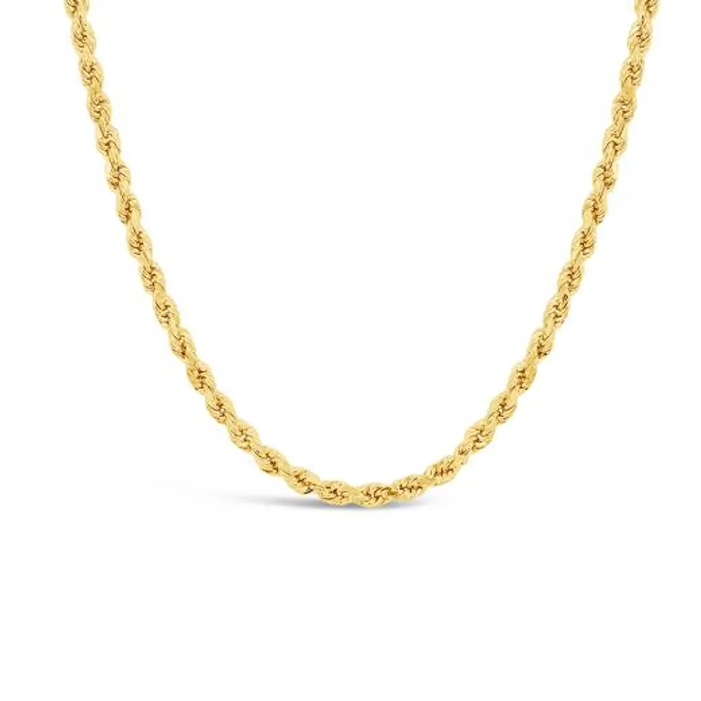 14K Yellow Gold 24" Diamond Cut Semi-Solid Rope Chain