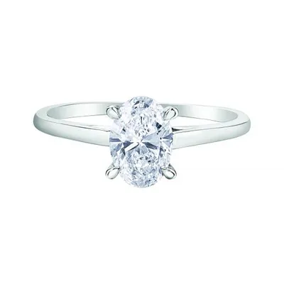 14K White Gold Oval Diamond Solitaire Ring 0.70CT I1/I