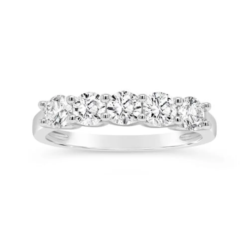 14K White Gold 1.00ctw Lab Grown Five Stone Diamond Band