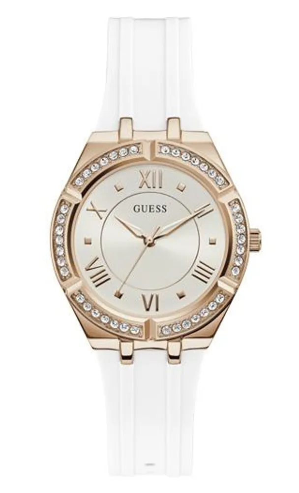 Guess Women's Rose Gold-Tone Crystal with Silicone Strap Watch