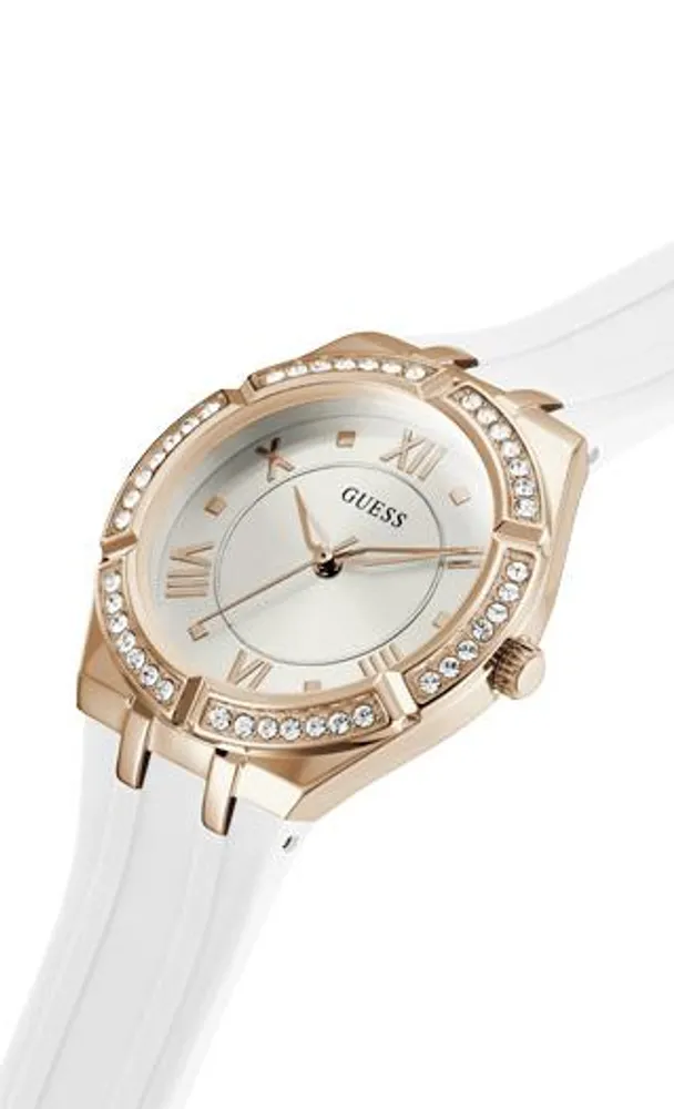 Guess Women's Rose Gold-Tone Crystal with Silicone Strap Watch